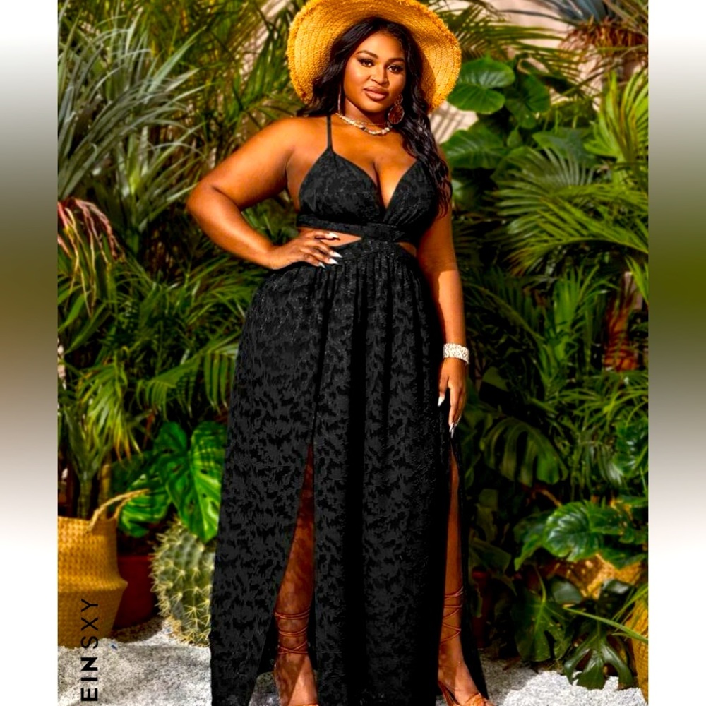 SHEIN SXY Black Backless Spaghetti Strap Maxi Dress.